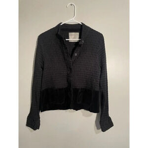 Mod-o-doc‎ Black Waffle Knit and Velvet Casual Lightweight Jacket